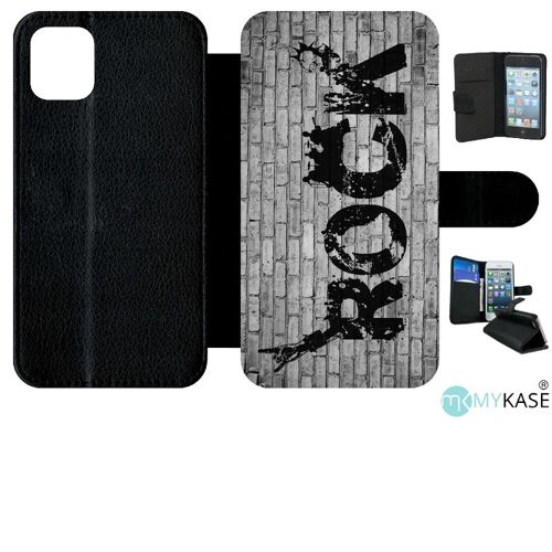 Etui A Rabat - Rock Street - Compatible Avec Apple Iphone 11 - Simili-Cuir - Bord Noir