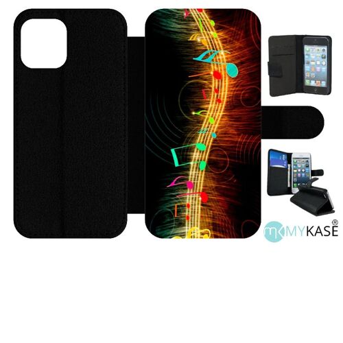 Etui À Rabat Iphone 12 Pro - Musique Note Multicolor - Simili-Cuir - Noir