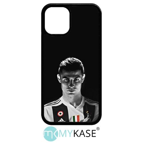 Coque iphone 12 mini - ronaldo juventus foot noir et blanc - noir