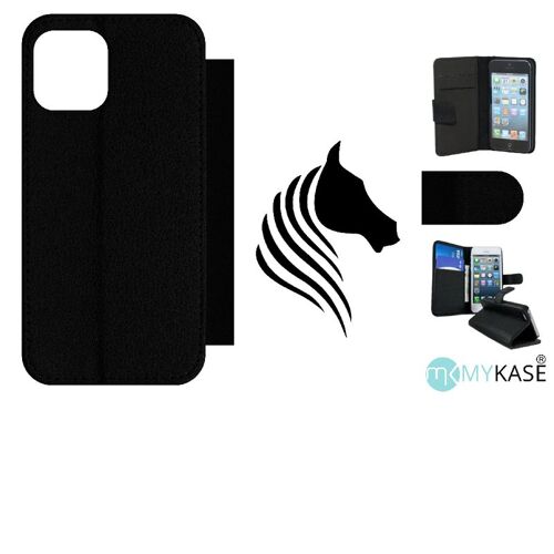 Etui À Rabat Iphone 12 Pro - Cheval Fond Blanc - Simili-Cuir - Noir
