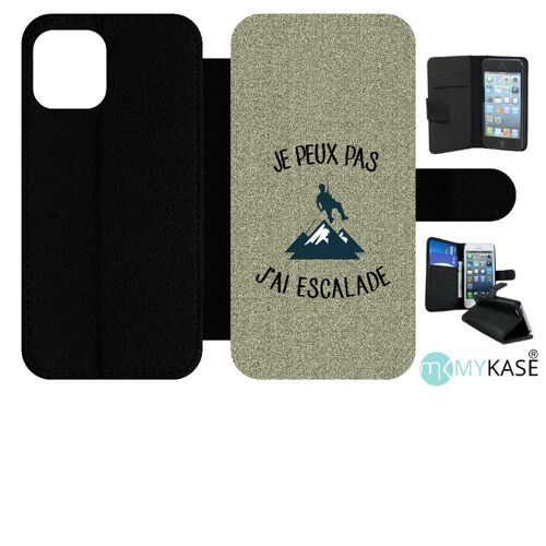 Etui À Rabat Iphone 12 Pro - Je Peux Pas J Ai Escalade Fond Texture Gris - Simili-Cuir - Noir