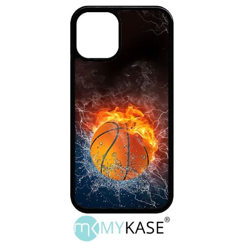Coque iphone 12 mini - ballon de basket eau et feu - noir