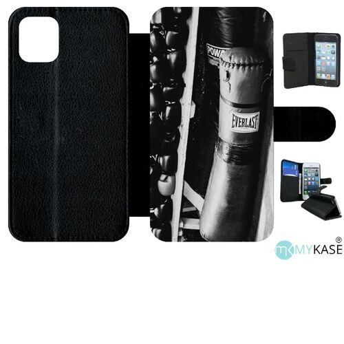 Etui A Rabat - Sac De Boxe Black And White - Compatible Avec Apple Iphone 11 - Simili-Cuir - Bord Noir