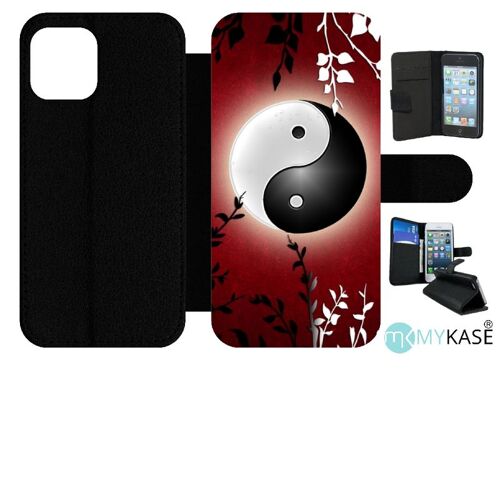 Etui À Rabat Iphone 12 Pro - Ying Yang Rouge - Simili-Cuir - Noir