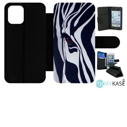 Etui À Rabat Iphone 12 Mini - Motif Zebre Noir Et Blanc - Simili-Cuir - Noir
