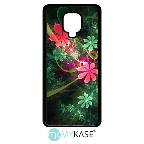 Coque Xiaomi Redmi Note 9 Pro - Abstrait Fleur Verte - Noir