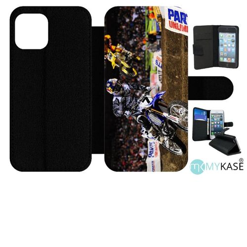 Etui À Rabat Iphone 12 Pro - Motocross 2 - Simili-Cuir - Noir