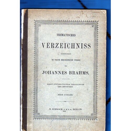Thematisches Verzeichniss - Johannes Brahms Pour Piano