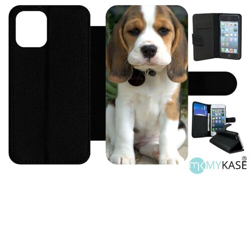 Etui À Rabat Iphone 12 Mini - Chien Mignon - Simili-Cuir - Noir