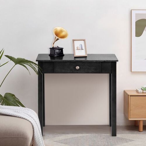 COSTWAY Table de Console avec Tiroir, Meuble d'Entrée avec Pieds en Bois Massif pour Salon Couloir, Noir