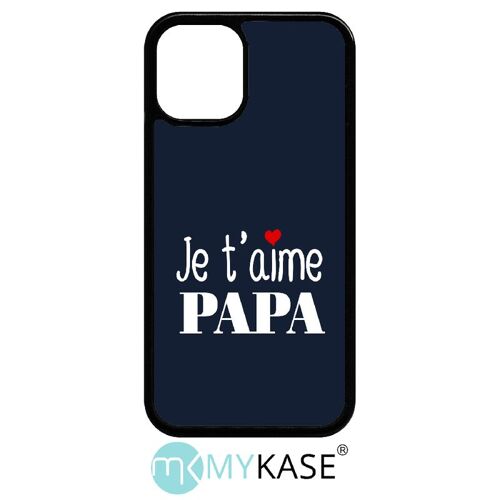 Coque Iphone 12 Mini - Je T Aime Papa Fond Bleu - Noir