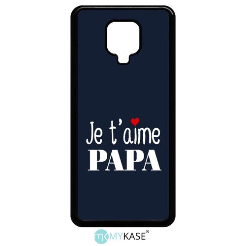 Coque Xiaomi Note 9s - Je T Aime Papa Fond Bleu - Noir