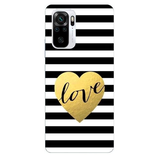 Coque Redmi Note 10 10s Raye Love Noir Blanc