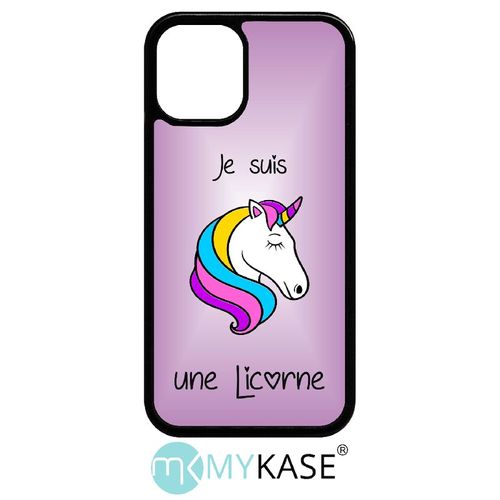 Coque Iphone 12 Mini - Je Suis Une Licorne Fond Violet - Noir