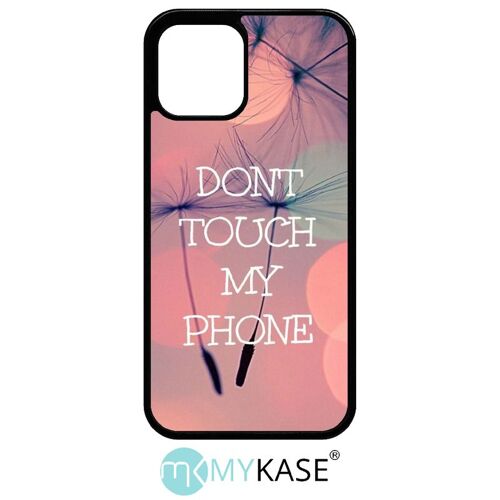 Coque Pour Iphone 12 - Dont Touch My Phone Fond Rose Poudree - Silicone - Noir