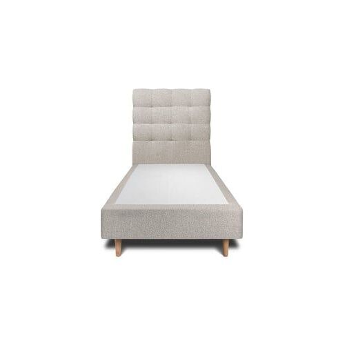 Lit 90x200cm avec tête de lit capitonnee bouclette et sommier tapissier gris - Hauteur totale : 35cm