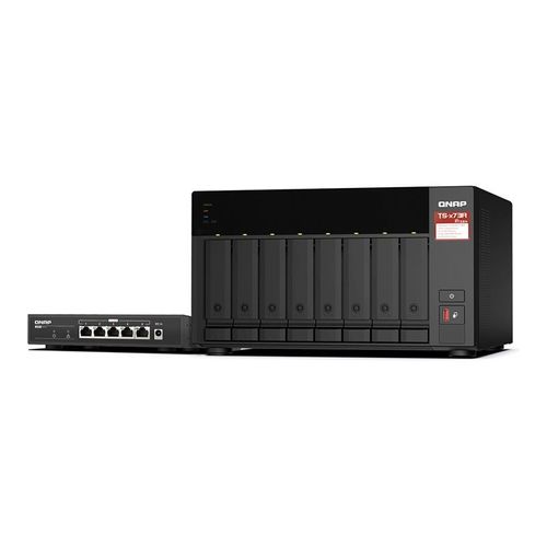 QNAP TS-873A - Serveur NAS - 8 Baies - SATA 6Gb/s - RAID JBOD, 0, 1, 10, 50, 60, 5, 6 - RAM 8 Go - 2.5 Gigabit Ethernet - iSCSI support - avec commutateur QSW-1105-5T