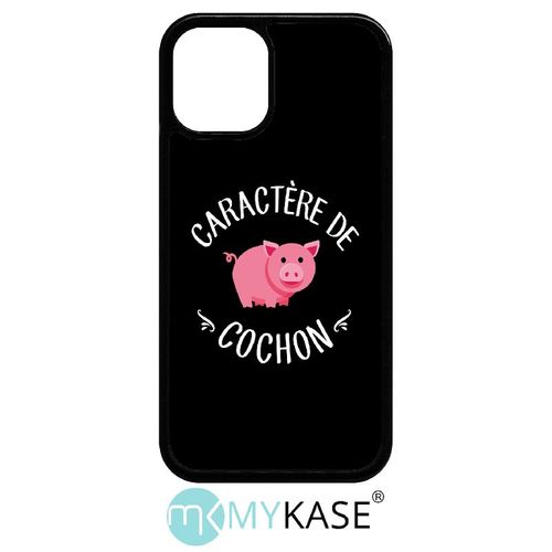 Coque Iphone 12 Mini - Caractere De Cochon Fond Noir - Noir