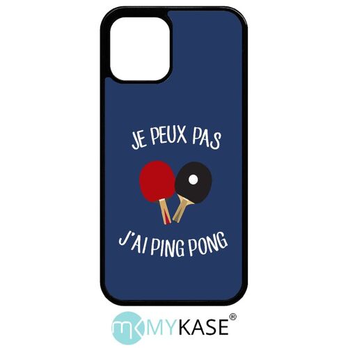 Coque Pour Iphone 12 Pro - Je Peux Pas J Ai Ping Pong Fond Bleu - Noir