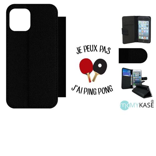 Etui À Rabat Iphone 12 Pro - Je Peux Pas J Ai Ping Pong Fond Blanc - Simili-Cuir - Noir