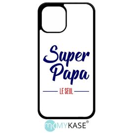 Coque pour iphone 12 pro max - super papa le seul fond blanc - noir
