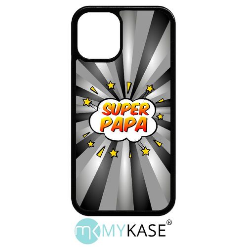 Coque Iphone 12 Mini - Super Papa Fond Graphique Gris - Noir
