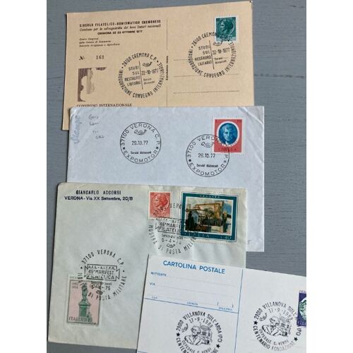 Italie : 11 Cartes & Enveloppes Philatélistes (1978/88) & 3 Enveloppes Affranchies (6 Timbres Oblitéré-1968/77)