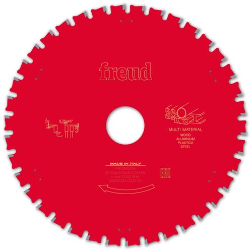 Lame pour scie circulaire portative FREUD - Ø190 2/1,6 AL30 Z38 TPB 0° - F03FS10041 -FR13M001H