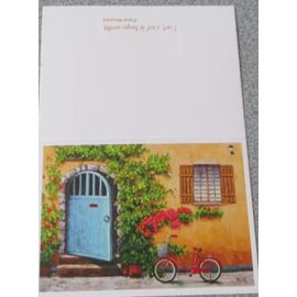 Calendrier De Poche 2021 Avec L'image D'un Vélo Devant Une Maison Ocre À Porte Bleue-Façade Accueillante Par K.S. Slim - Avec Mention Et Coordonnées D'une Association - 11x16cm Ouvert