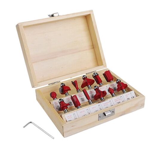 12 pcs / ensemble 1/4 pouce tige carbure de tungstène routeur fraise à bois