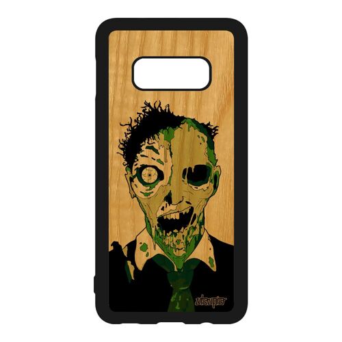 Coque Zombie Samsung Galaxy S10e En Bois Silicone Noir Epouvante Halloween De Protection Gore Unique Vert Homme Personnalisé Souple
