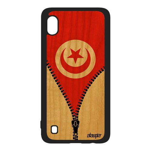 Coque Bois Pour Samsung Galaxy A10 Silicone Drapeau Tunisie Tunisien Jeux Olympiques Frêne Jo Football Personnalisé Housse Foot Can
