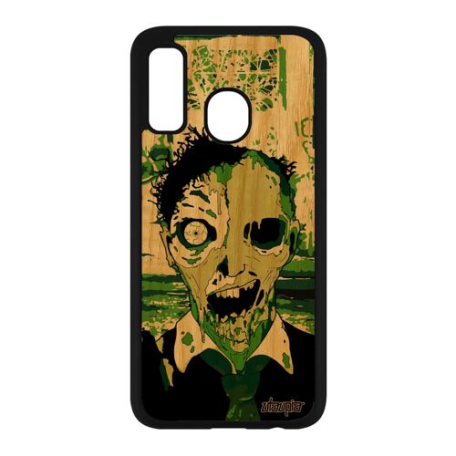 Coque Samsung A40 en bois silicone zombie pas cher housse ville Vert squelette smartphone fin du monde halloween epouvante galaxy