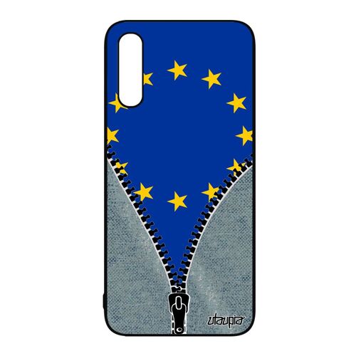 Coque antichoc Samsung A50 silicone drapeau ue europeen europe souple noir jeans union europeenne 4G dessin de galaxy