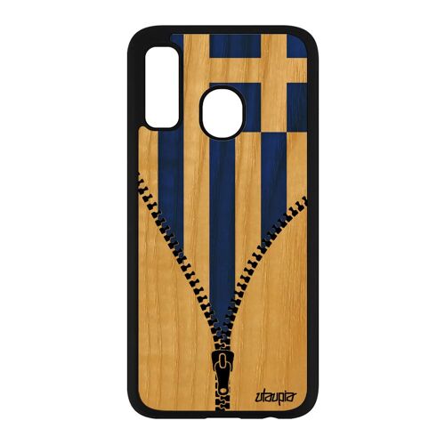 Coque Antichoc A40 Vrai Bois Silicone Drapeau Grece Grec Foot Coupe D'europe Mobile Football Jeux Olympiques Original Samsung Galaxy