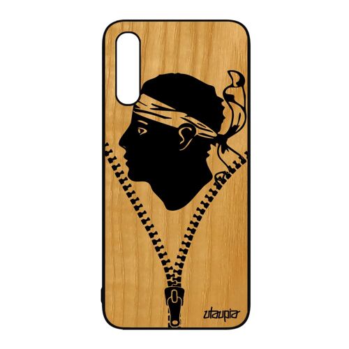 Coque Samsung A50 Vrai Bois Naturel Silicone Drapeau Corse Foot Basket Pas Cher Corsica Mobile Noir Portable Football De Galaxy