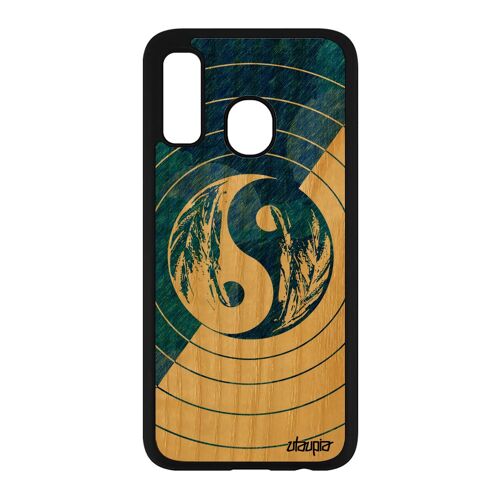 Coque Yin Et Yang Samsung A40 Bois Naturel Silicone Souple Homme Mobile Antichoc Ying Art Bleu Cercle Couleur Garçon Cover De Galaxy