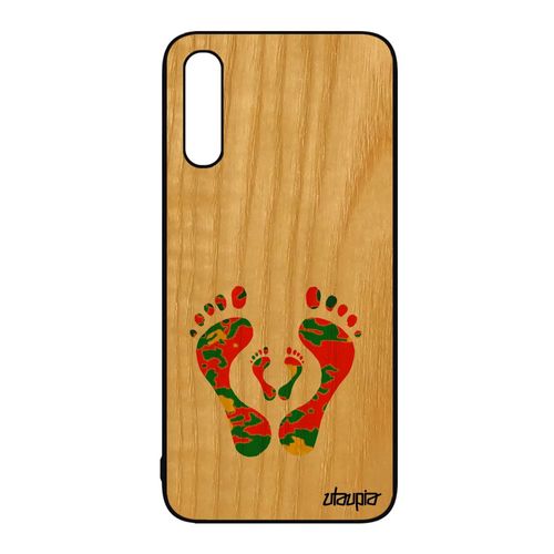 Coque Samsung Galaxy A50 En Bois Silicone Trace De Pas Motif Tpu Empreinte Cadeau Femme Jaune Artisanat Antichoc Telephone Portable