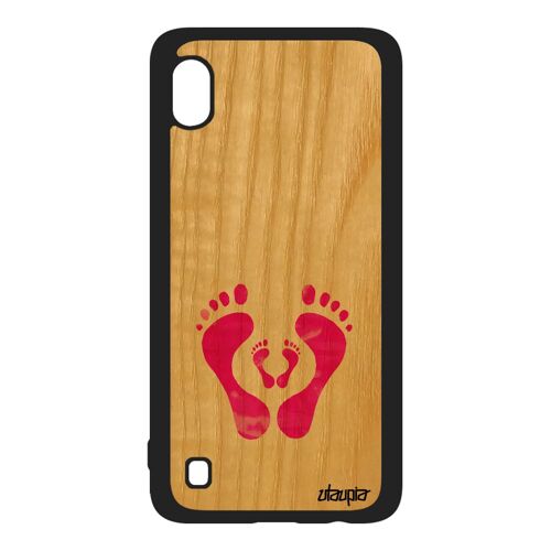 Coque En Bois Silicone Pour Samsung Galaxy A10 Trace De Pas Noir Artisanat Tpu Amour Bebe Mobile Pied Fait Main Telephone Empreinte