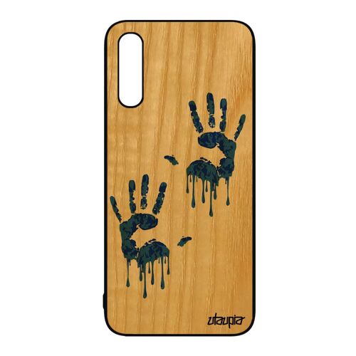 Coque Samsung Galaxy A50 En Bois Silicone Empreinte Main 4g Souple Peinture Qui Degouline Fantaisie Trace De Pas Cher Portable Etui
