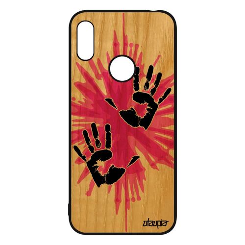 Coque En Bois Pour Huawei Y6 2019 Silicone Main Housse Smartphone Empreinte Deux Coloré Femme De Protection Peinture Mrd-Lx1 Dessin