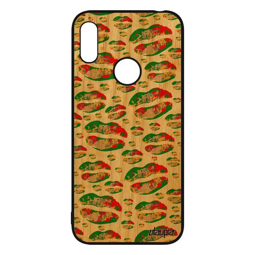 Coque En Bois Silicone Smack Huawei Y6 2019 Et Bouche Levres Case Jaune Souple Cigarette Portable Femme Motif Smartphone Telephone