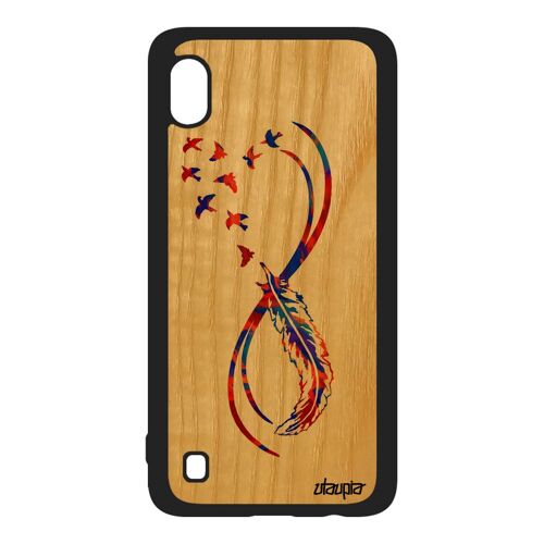Coque Infini Samsung A10 En Bois Silicone De Protection Smartphone Plume Fille Oiseau Multicolore Orange Eternel Case Tattoo Galaxy
