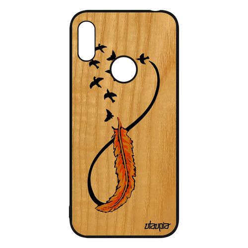 Coque Huawei Y6 2019 Bois Silicone Infini Cover Jaune Antichoc Mobile Plume Oiseau Sans Fin Amour Case Souple Nuage De