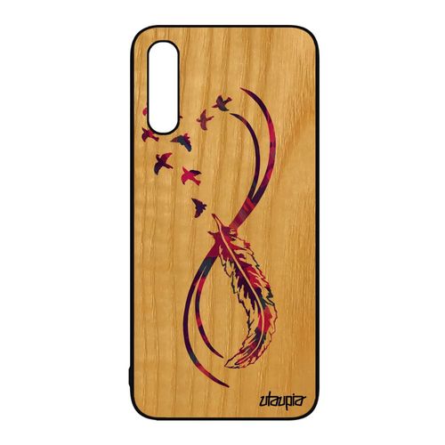 Coque Bois Pour Samsung Galaxy A50 Silicone Infini Frêne Violet Femme Souple Amour Oiseau De Protection Telephone Zen Made In France