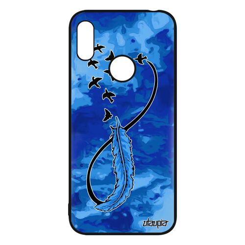 Coque Pour Y6 2019 Silicone Infini Alu Telephone Unique Bleu Nuage Oiseau Noir Tatouage Plume Ciel 4g Portable Fille Pastel Huawei
