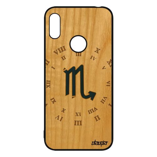 Coque bois silicone Huawei Y6 2019 Signe scorpion housse univers TPU tropical Bleu rigide etoiles horloge telephone horoscope de
