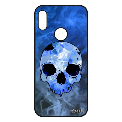 Coque Huawei Y6 2019 silicone tete de mort femme epouvante punk electro graffitti crane tatouage os gothique metal personnalisé Bleu