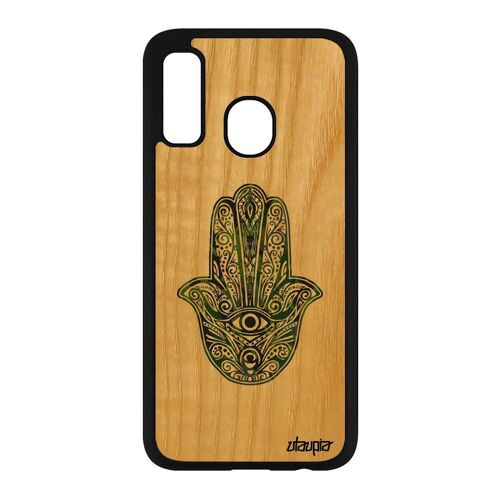 Coque Silicone Galaxy A40 Bois Veritable Main De Fatma Fatima Mobile Noir Vert Cover Cadeau Aid Al-Kabîr Magreb Portable Il Samsung