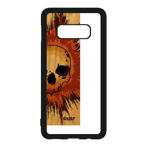 Coque Bois De Protection Samsung Galaxy S10e Silicone Tete De Mort Fantastique Halloween Design Metal Vintage Crane Squelette Frêne